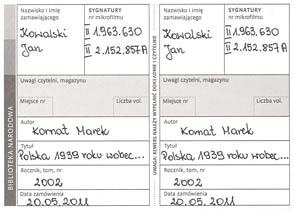 Wzór prawidłowo wypełnionego rewersu